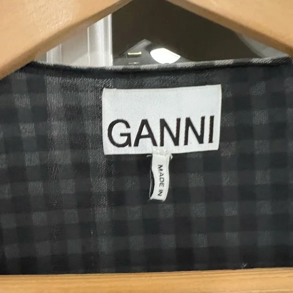 GANNI Gingham Ruffled Mesh Mini Dress In Black - Size 34 US 2 - Picture 6 of 9